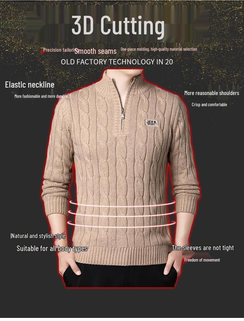 JEEP SPIRIT Men's Winter Half-Zip Fleece-Lined Knitted Sweater 2608