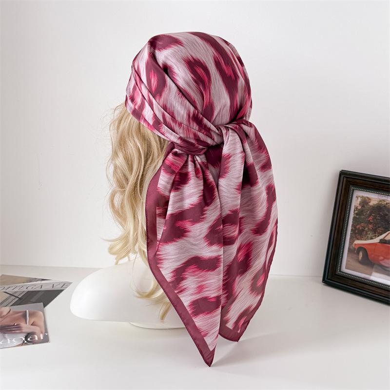 Versatile leopard print imitation silk high-end large square scarf silk scarf printed shawl decorative scarf sunscreen headscarf scarf female