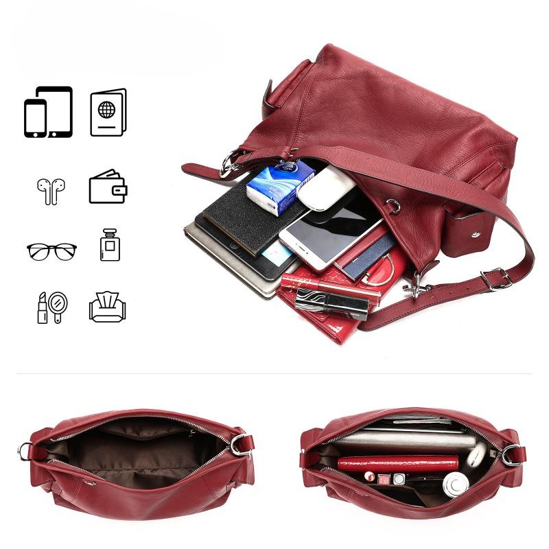 Bolsa feminina estilosa, grande capacidade, couro genuíno de alta qualidade, bolsa de ombro simples e multifuncional para deslocamento diário