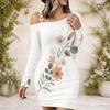 Plus Size Ladies Slanted Off Shoulder Long Sleeve A Line Dress