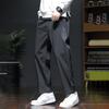 Men Spring Fall Pants with Side Pockets Drawstring Elastic Waist Wide Leg Thin Slacks Solid Color Loose Street Style Sport Trousers for Daily Wear