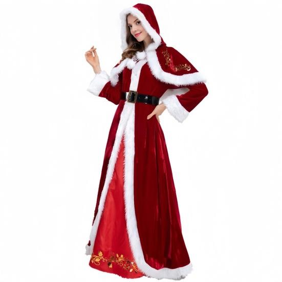 Frau. Claus Kostüm für Damen Erwachsene Weihnachten Santa Kleid mit weißem Kunstfellbesatz Samt Weihnachten Cosplay Outfit