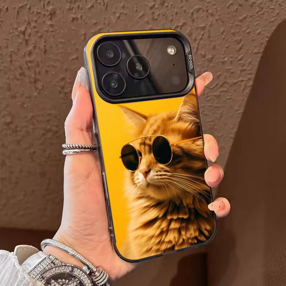 Cute Cool Sunglasses Cat  Phone Case For iPhone 17,16,15,14,13,12,11,Pro Max,Plus Candy Silver Cover