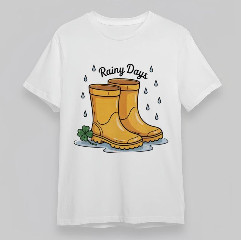 

Women s Plus Size Classic T-Shirt Rainy Days Yellow Boots Graphic Cotton Tee USA M