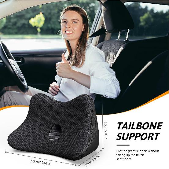Benazcap 2 In 1 Lumbar Support Pillow for Car, Lower Back Support Pillow for Sciatica & Back Pain Relief, Memory Foam Seat Cushions for Car Seat,