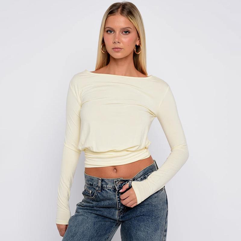 Europese Herfst Veelzijdig Casual Taille-Insnijdend Kleurblok Streep Lange Mouw T-shirt voor Dames