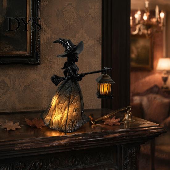 Spooky Witch Light Halloween Lamp Decoration, Gothic Holding Lantern Light, Party Ornaments Battery Powered Decorative for Home Office Porch