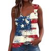 Women's Fashion Casual Loose Sleeveless Buttoned V-Neck Independence Day Printed T-Shirt Top