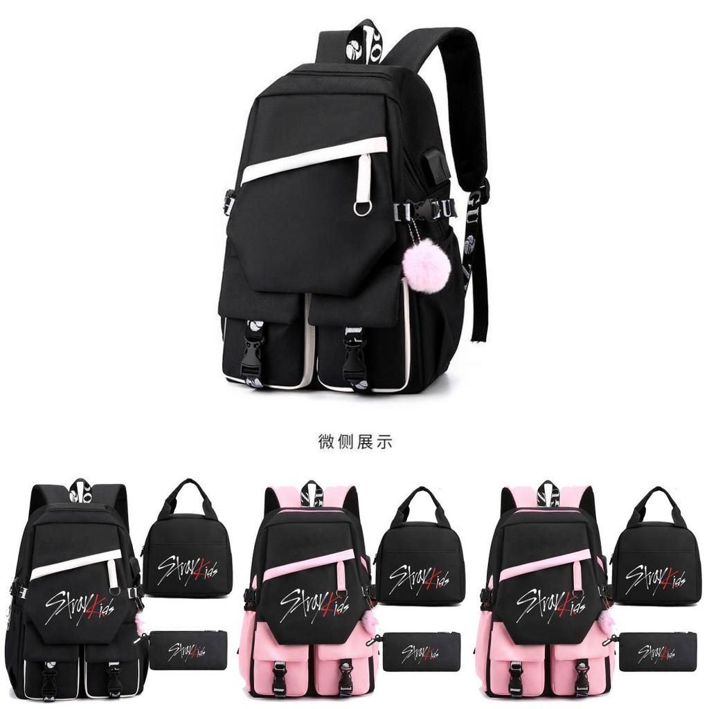 Stray Kids Backpack Lunch Bag Pencil Case Oxford Cloth Student Set For Daily Use