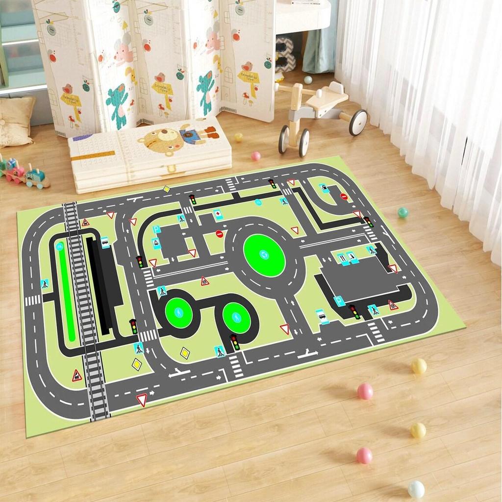 Racing Track Carpet Children's Soft Climbing Mat Urban Transportation Rail Transit Carpet Racing Enthusiast Room Decoration