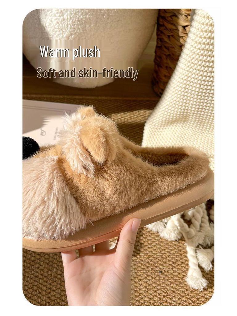 Women's Warm Furry Schnauzer Puppy Slippers - Cute Cartoon Cotton Indoor Footwear for Autumn & Winter