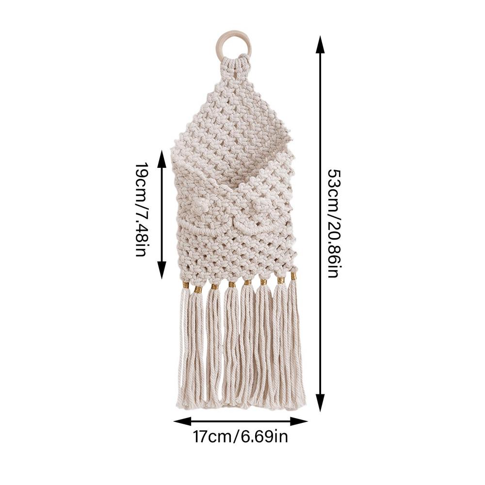 Bohemian Style Hand-Woven Wall Hanging Tapestry Wood Shelf Planter Basket 2 Tier Hanging Rack Art Wall Shelves Macrame