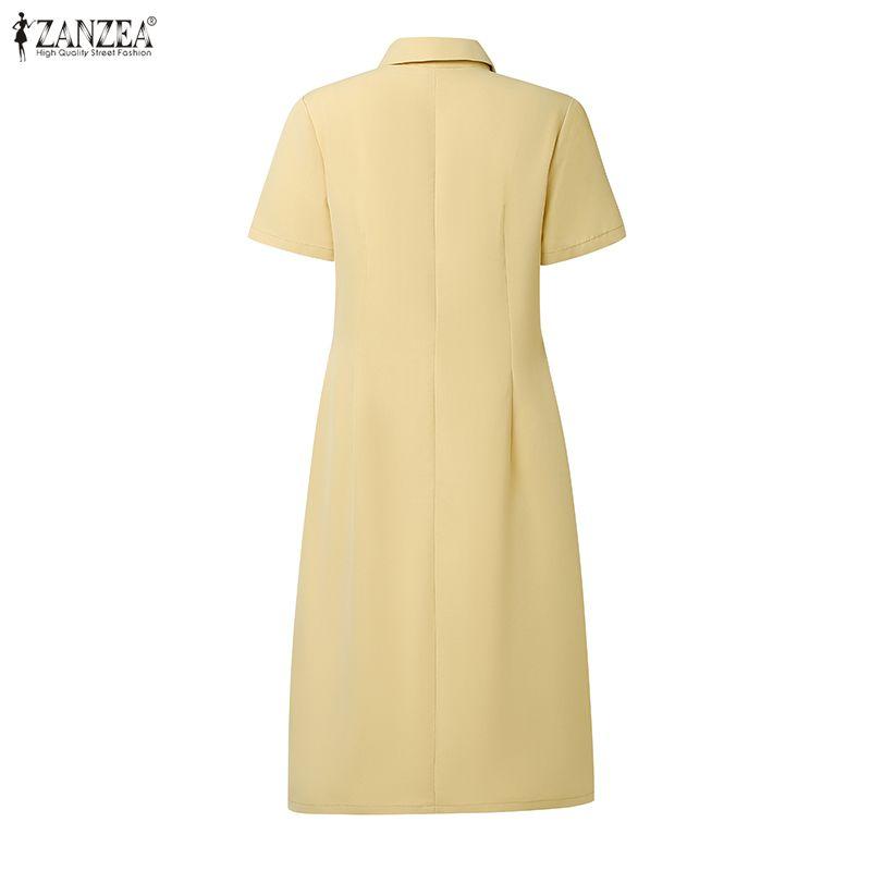 ZANZEA Lässiges Kleid mit Umlegekragen und einfarbigen Kurzarm für Damen