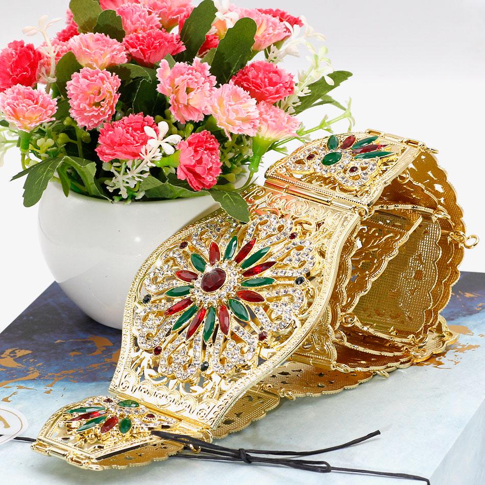 Elegante cinturón de vestir de Color dorado para mujer, joyería de boda para novia, pretina de cristal colorida