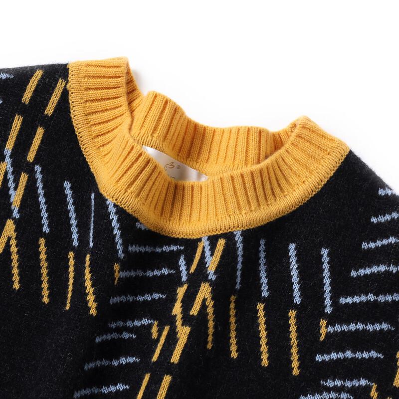 TUHUANG Women's Thickened Pure Wool Jacquard Striped Sweater