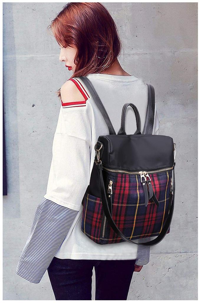 Zhongningyifeng Women's Checkered Nylon Backpack, Waterproof, Lightweight, Popular, for Adults and Girls, Perfect for Commuting, School, and Travel