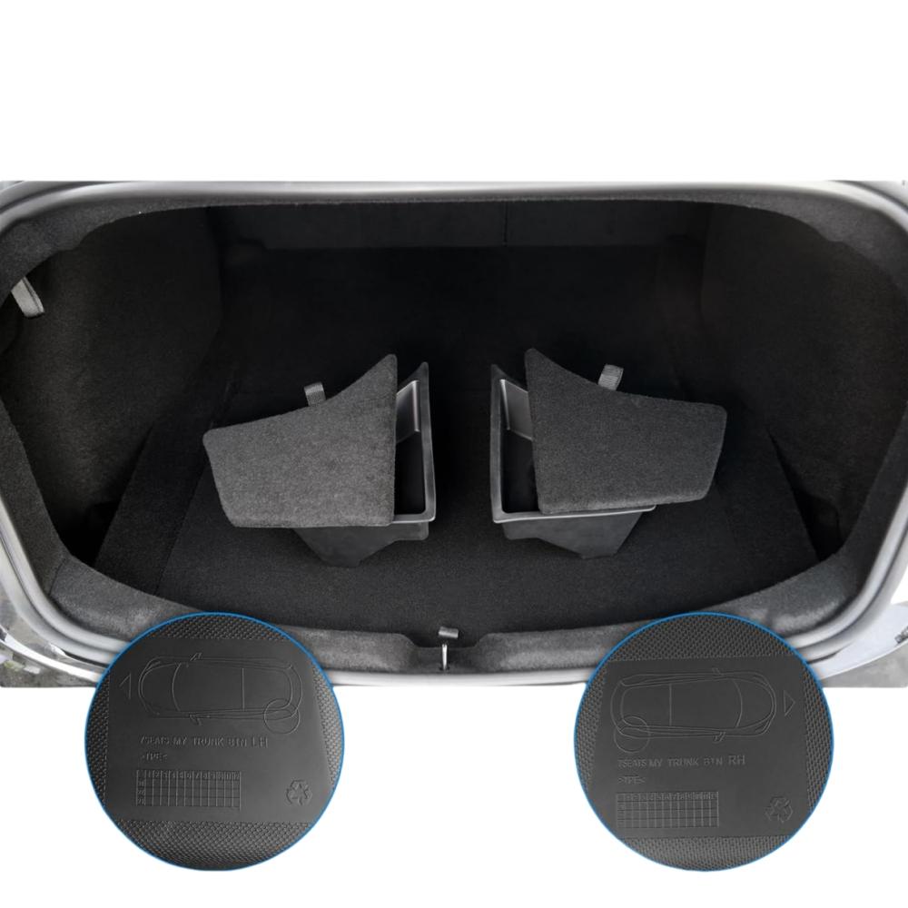 For Tesla Model 3 Highland 2025  Trunk Side Storage Bins Cargo Compartment Liners TPE Box Boot Organizer Bucket With Lid