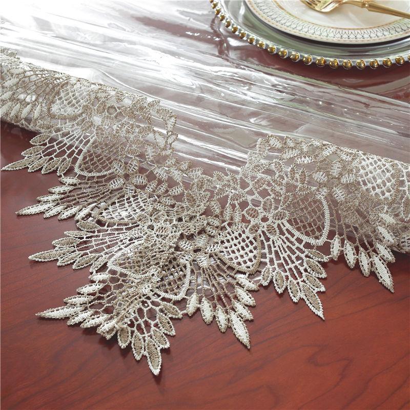 PVC Transparent Lace Tablecloth Household Waterproof and Oil Resistant Tea Table Protective Pad Rectangle Wear Resistant and Anti Slip Table Cloths