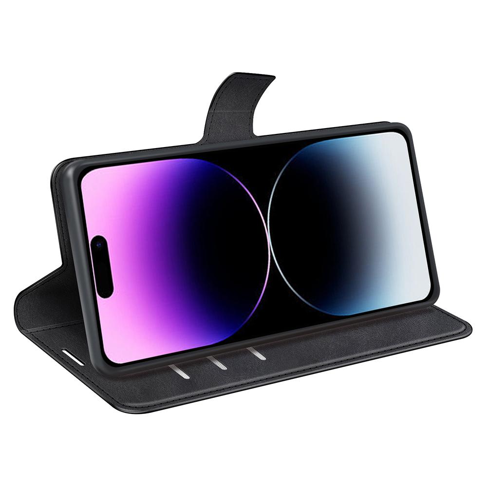 For iPhone 15 Pro Stand Wallet Calf Texture Leather Cover Square Magnetic Closure Phone Case