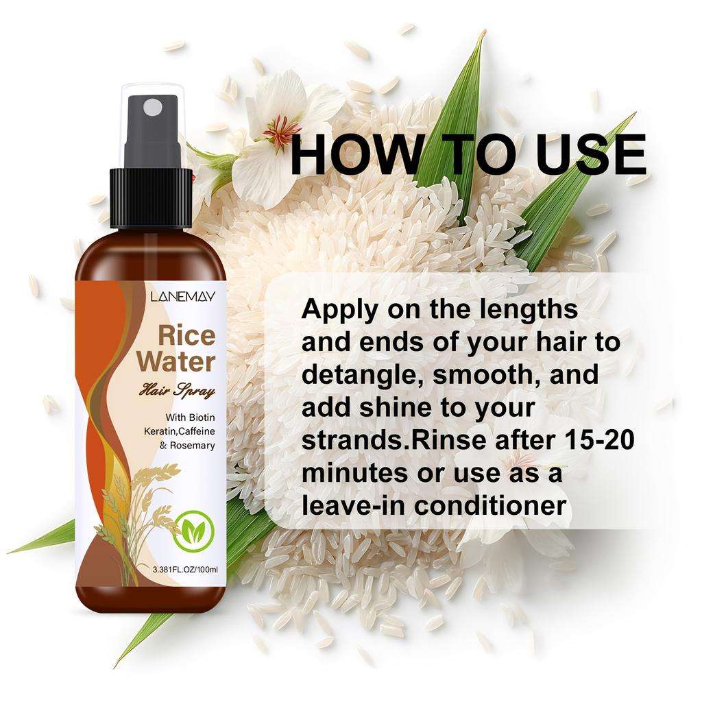 Rice Water Hair Spray - with Biotin,Keratin,Caffeine & Rosemary,Smooths Hair and Reduce Tangles,Heat Protection and Add Hair Shine