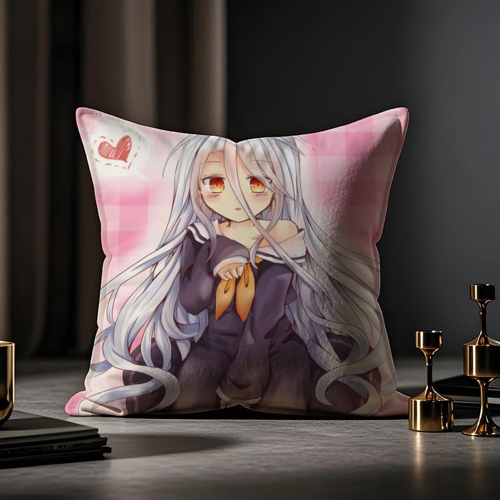 NoGameNoLife Anime Cushion Cover Anti-dustmite Pillowcase Invisible Zipper Silky Short Plush Sofa Cushion Cover