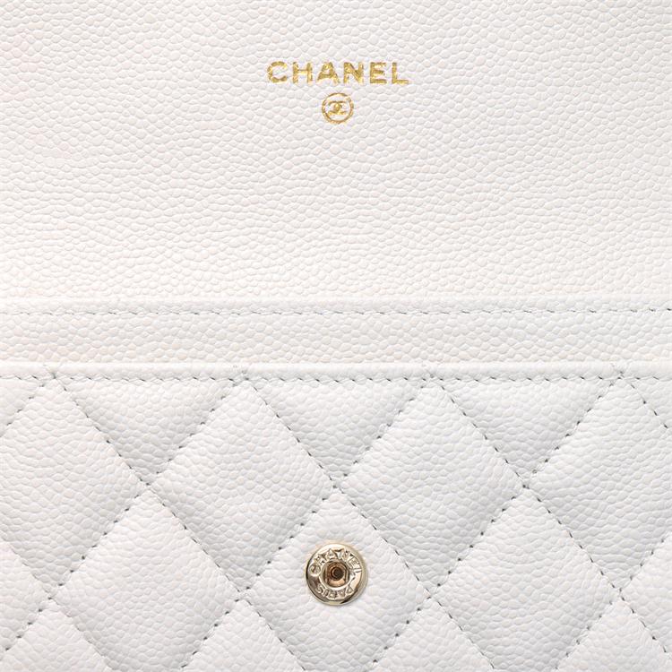 Chanel 24P Classic Double C Logo Quilted Glossy Grain Calfskin Silver Metal Card Holder Women Accessories White AP0214-B15532-10601