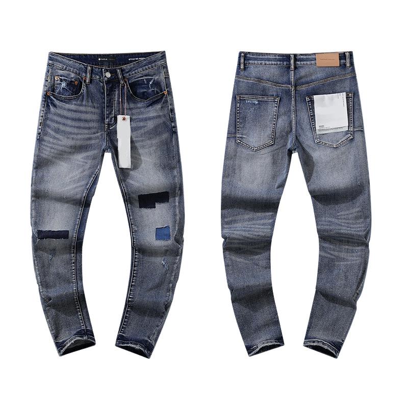 European and American Purple Slim Men's Trendy Light Luxury Elastic Jeans