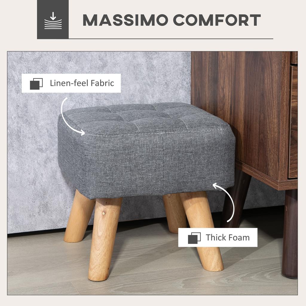 Linen Look Square Padded Footstool Grey