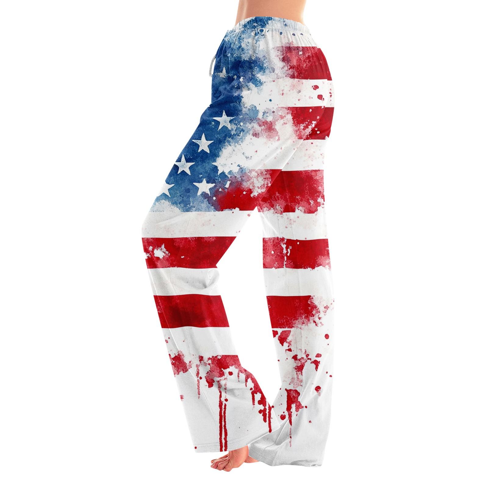 

Женские модные свободные повседневные брюки с принтом «День независимости» XL арбуз красный