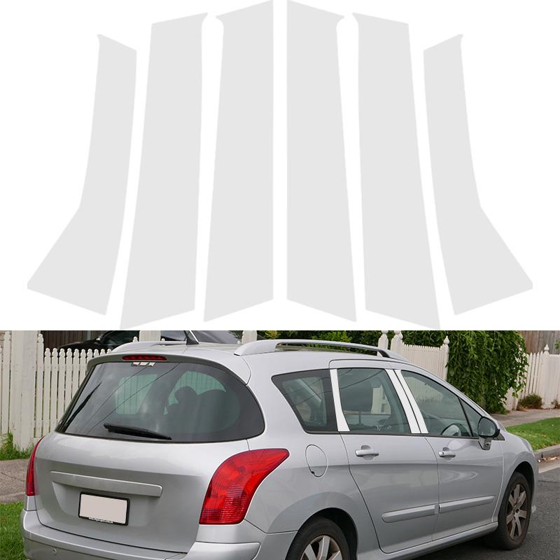 

6 шт. Серебристые накладки на стойки B и C оконных стоек дверей автомобиля, наклейки из ПК-материала для Peugeot 308 SW/Touring 2007-2014