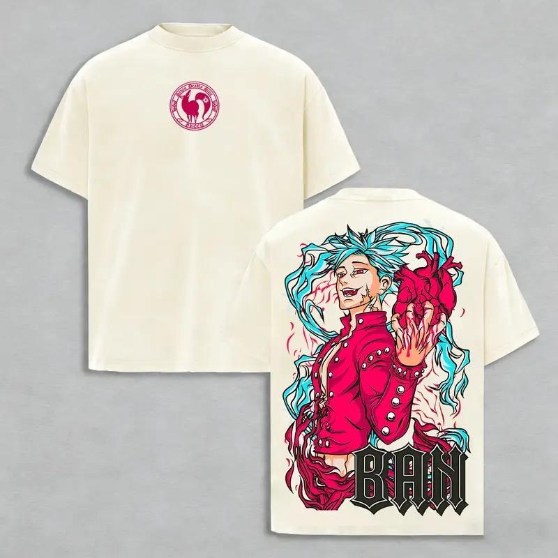 

Anime The Seven Deadly Sins Ban Graphic T Shirt Men Short Sleeve Clothing Oversized Tshirt Washed Cotton Tee Harajuku T-shirt XXL бежевий
