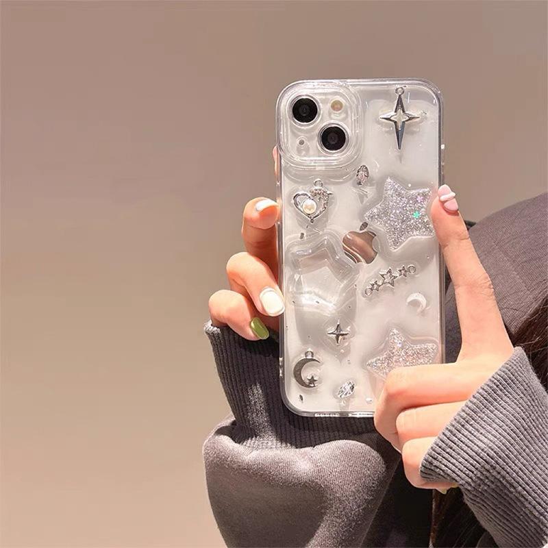 Glitter Pentagram Moon Phone Case for IPhone17Promax Pearl Love for IPhone16