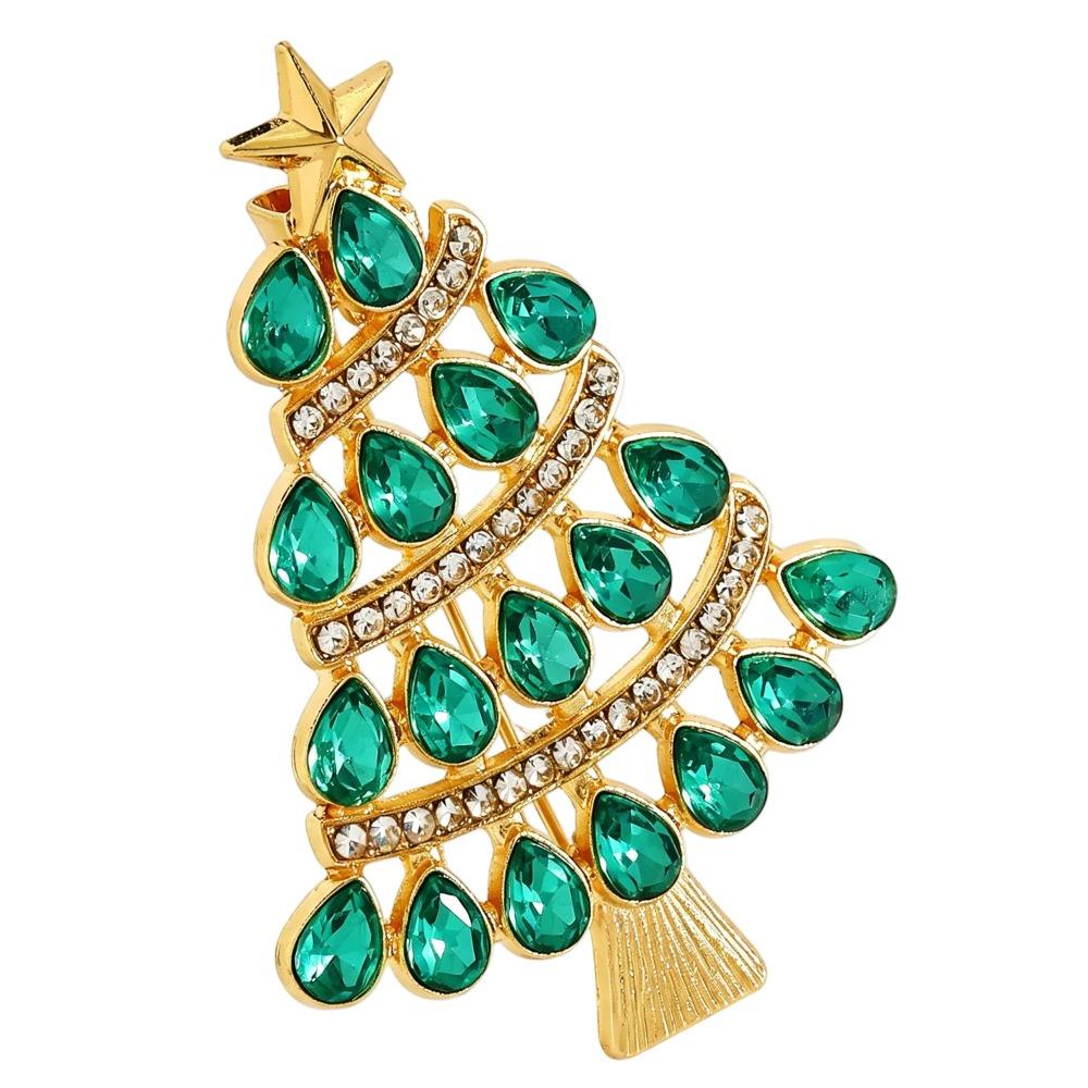 Full Rhinestones Christmas Tree Brooch Enamel Christmas Crystal Pins New Year Gift