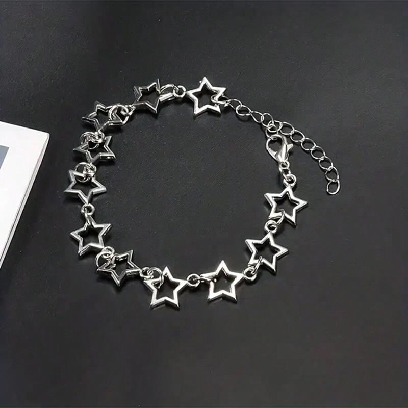 Five Pointed Stars Charm Bracelet Vintage Silver Color Pentagram Chain Bracelets For Women