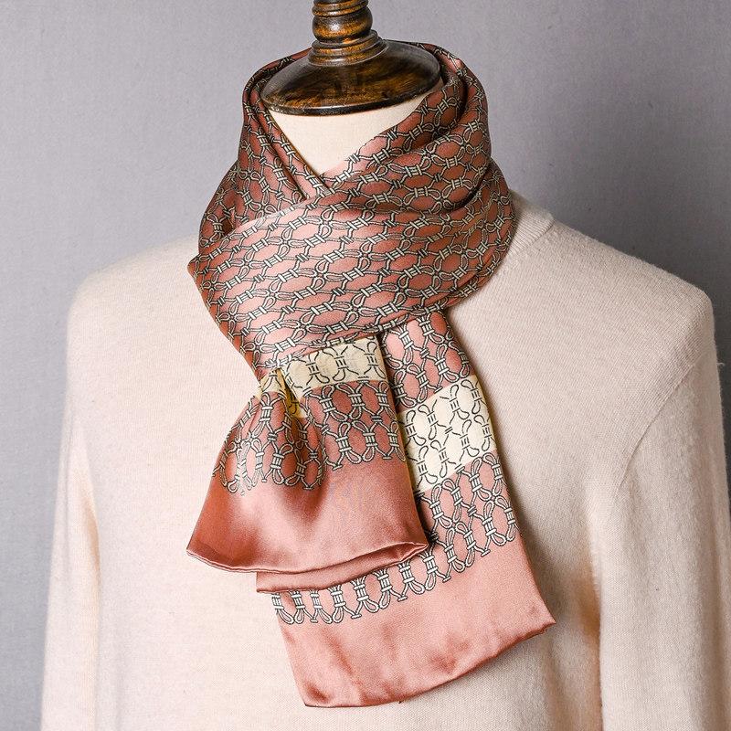 Black Mulberry Silk Men'S Scarf Imitation Silk Silk Scarf Plaid Men'S Middle-Aged And Old Scarf Spring, Autumn And Winter Thin