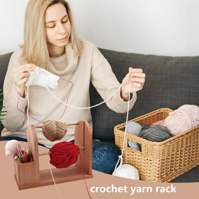 Yarn Spool Dispenser Double Rotating Crochet Yarn Holder Wooden Yarn Storage Organizer Stable Yarn Spinner Rack With Slots For