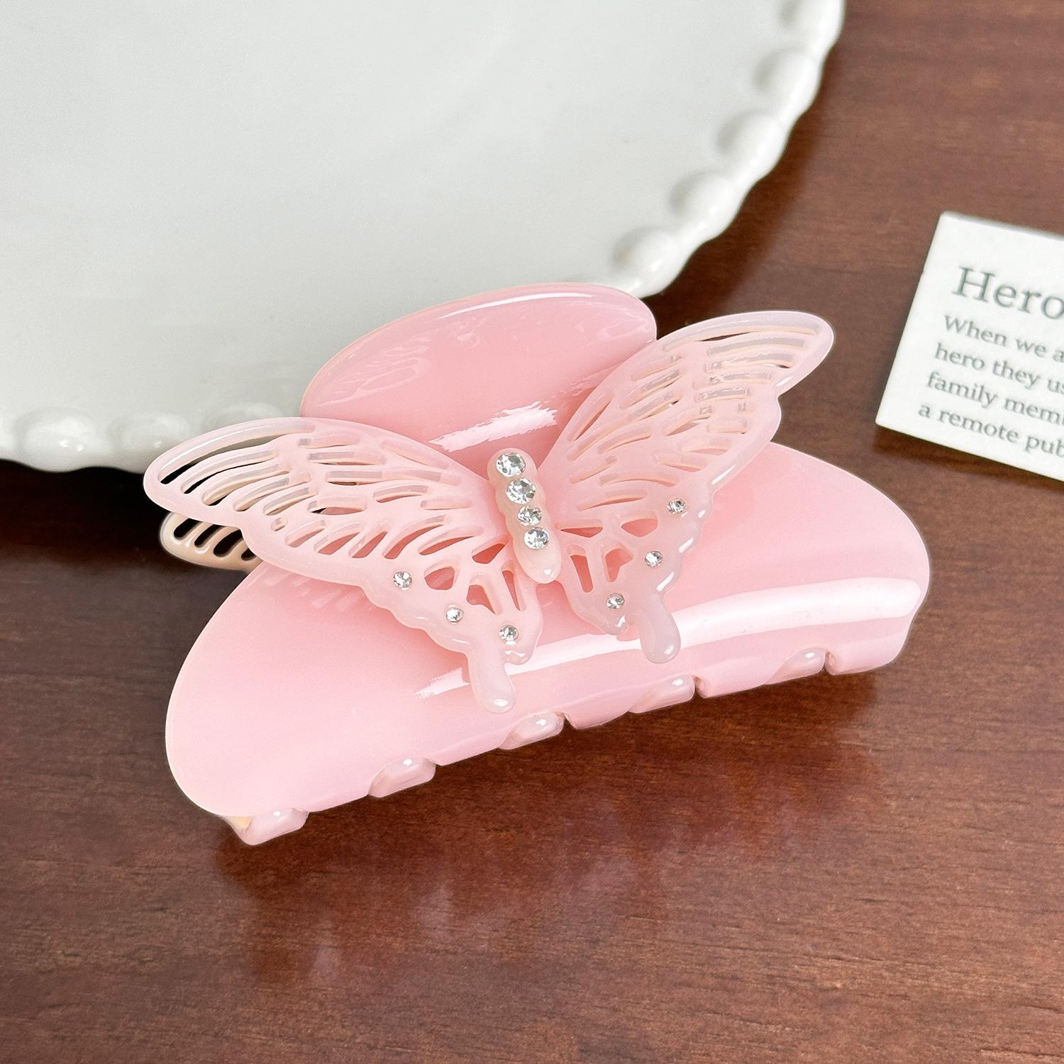 

Unique Rhinestonestudded Acetate Butterfly Hair Claw Clip Perfect For Fashionable Looks Pink8.6cm