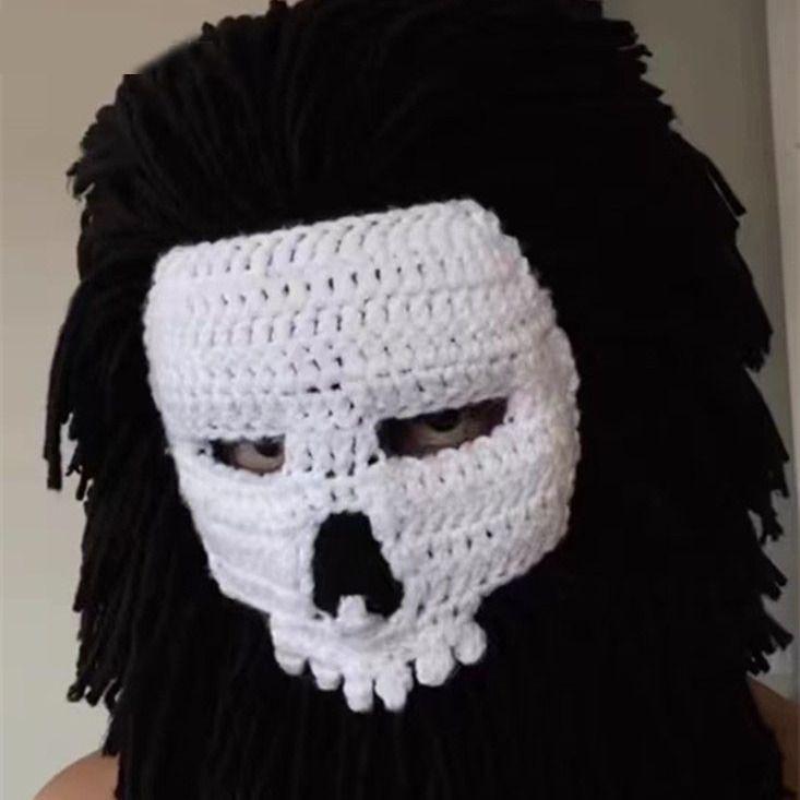 Knit Balaclava Face Mask Funny Ski Mask Stretchy Winter Warm Headcover Horror Skull Beanie Hat for Halloween Party Props