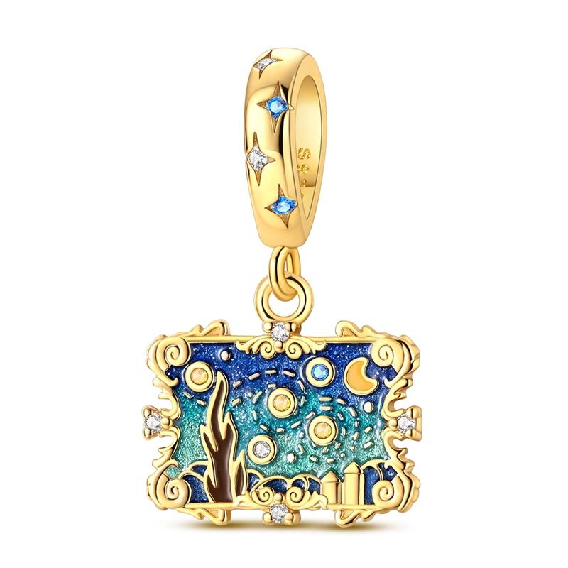 Original 925 Sterling Silver Charms Painter Bead Starry Sky Paint Palette Pendant Fit Original Bracelets For Women DIY Gift