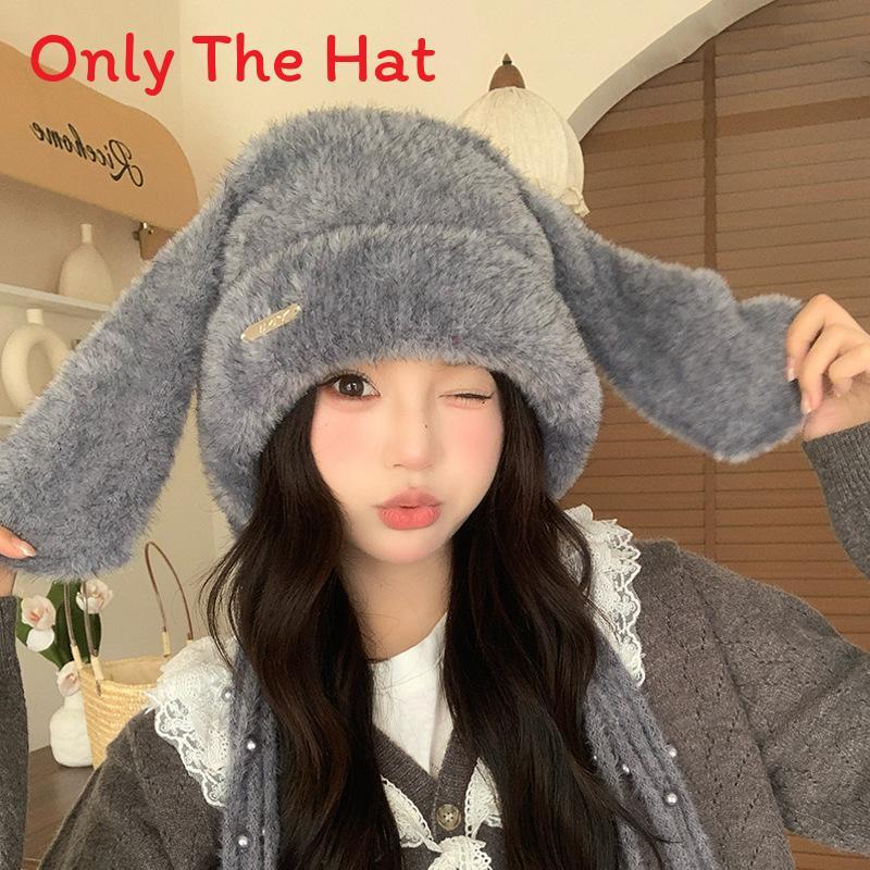 Winter Plush Bunny Ear Beanie With Knit For Girls And Kids
