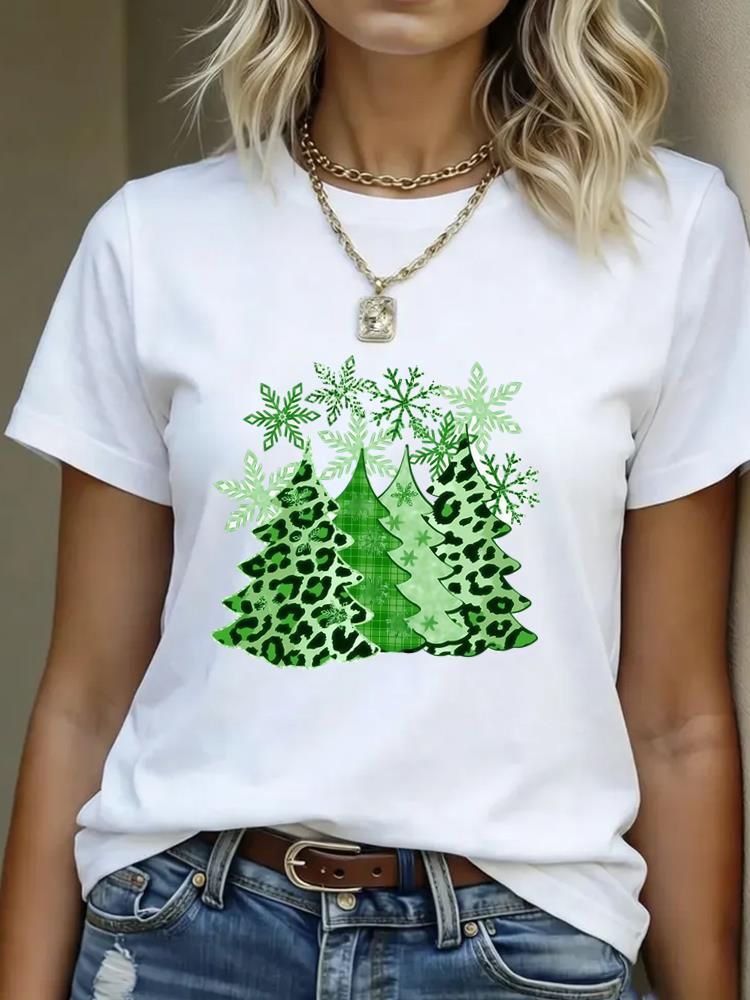 (Asian Size) plaid truck Merry Christmas Women's Top Short Sleeve T-shirts O-neck T Shirt Print Fashion Casual New Year Clothing Graphic Tee