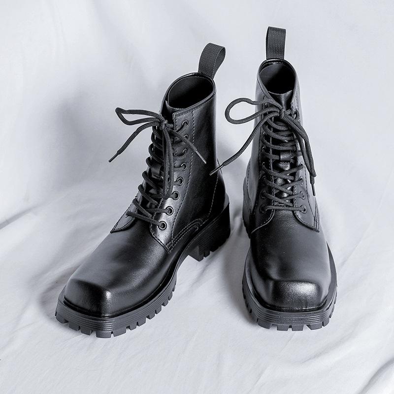 Martin boots mid-top British style youth hairstylist high-top leather boots thick-soled square head zipper Chelsea boots