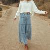 Fashion Denim Skirt Bohemian A-line Layered Stitching Cowgirl Skirt