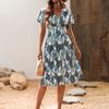Women's Dresses Casual Small Floral Printed V-Neck Short Sleeve Dresses