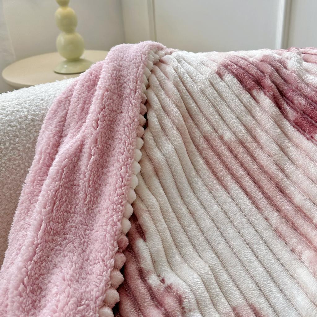Ink-wash Painting Striped Blanket, Double-Sided Sofa Throw, Flannel Blanket for Air-Conditioned Afternoon Naps