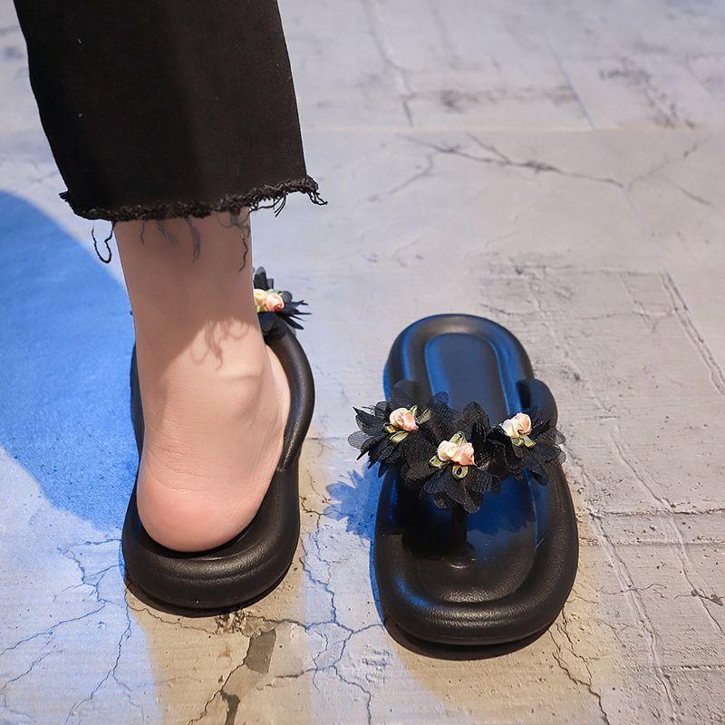 White Woman Flip Flops Slippers Flowers Sandals Soft on Beach Shoes for Women Casual New Collection Eva Summer Sale Shoe Slides