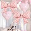 4pcs/Set Pink Checkered Bow Love Balloons Plaid Pattern Baptism Birthday Wedding Festival Party Decoration Festive Photo Props