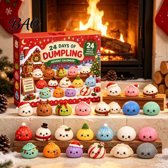 Christmas Party Favors Squeezy Toy Advent Calendar 2026, 24 Days Dumpling Toys Countdown Gift for Kids Calendar, Decor Jumbo Mini Glitter Stress