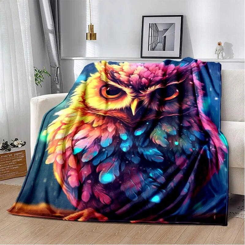 HD süße bunte Eulen-Cartoon-Decke, weiche Überwurfdecke für Zuhause, Schlafzimmer, Bett, Sofa, Picknick, Reisen, Büro, Ruhebezug, Decke für Kinder
