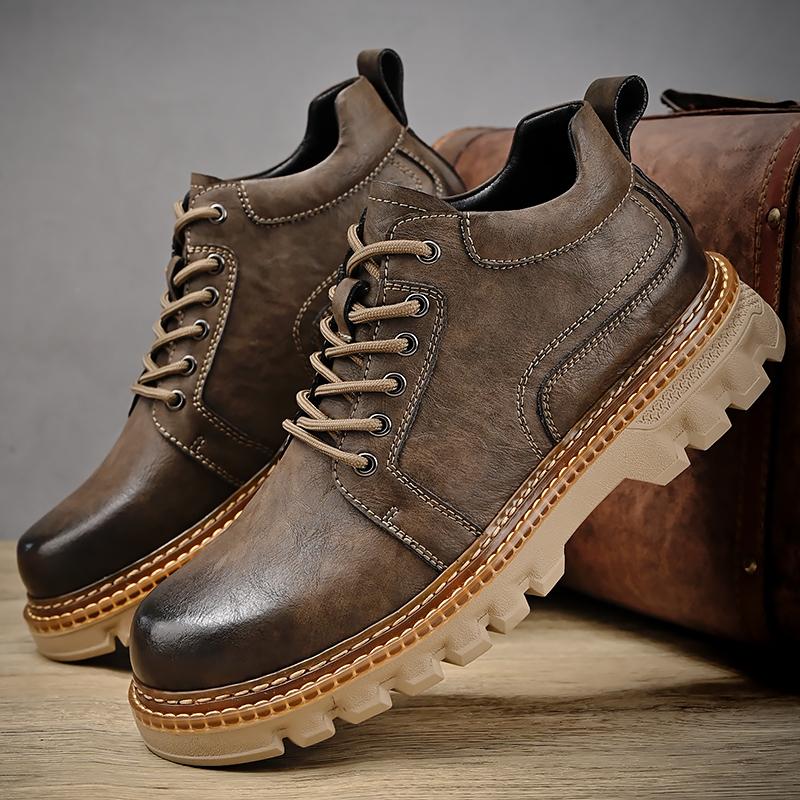 Fashion Genuine Leather Men's Shoes Designer Luxury Brand Casual Formal Shoes Leather Work Ankle Boots Outdoor Lace Up Dress Men Boots